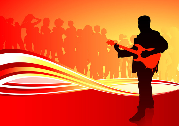 Guitar player on red abstract background - Vector, Image
