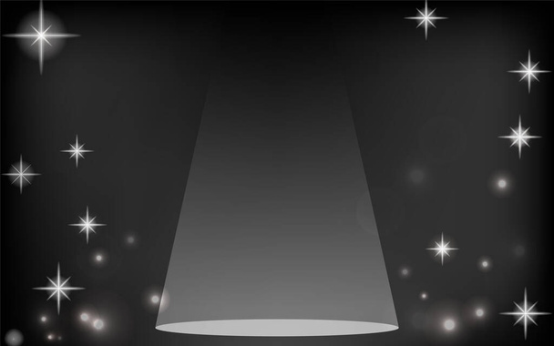 Spotlight and twinkling star on black background, from above - Vetor, Imagem