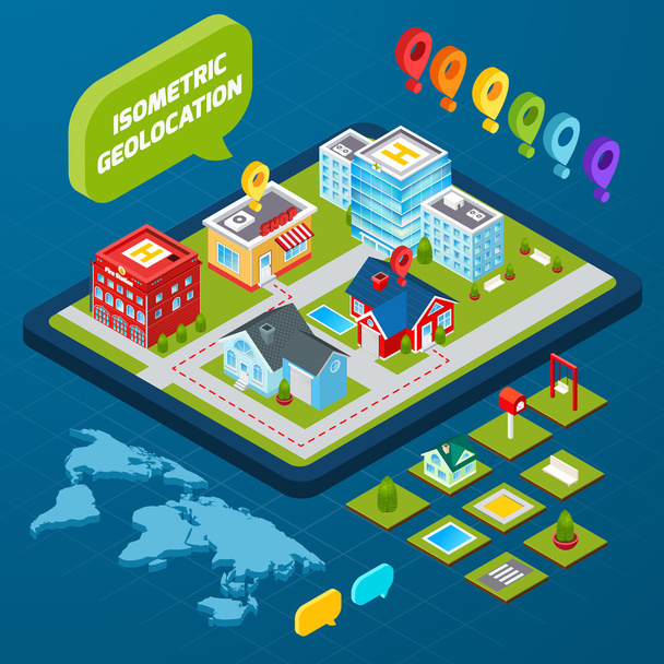 Isometric Geolocation Concept - Vector, Image