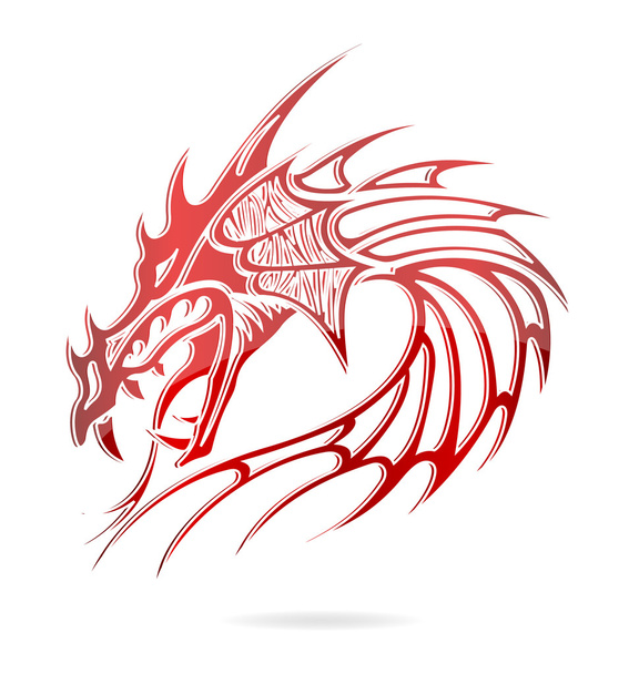 Asia dragon and flames sign red color - Vetor, Imagem
