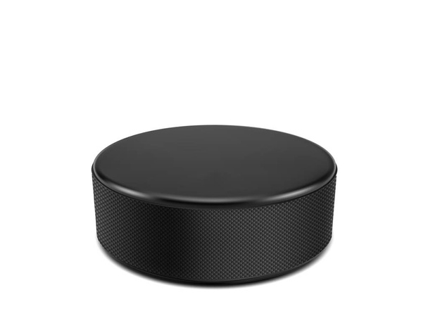 Realistic ice hockey puck, isolated 3d vector black rubber puck. Sports equipment of ice hockey game, tournament and competition on rink - Vektör, Görsel