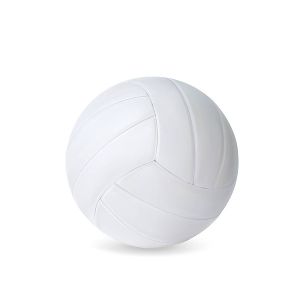 Реалистичный волейбольный мяч, спортивный аксессуар 3d векторное оборудование объект или предмет. Изолированный белый кожаный мяч, лежащий на сцене арены. Чемпионат или пляжный турнир - Вектор,изображение