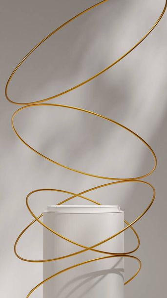 Плаваючий золотий декор кільця білий подіум 3d макет рендеринга в портреті з мінімальним фоном
 - Фото, зображення