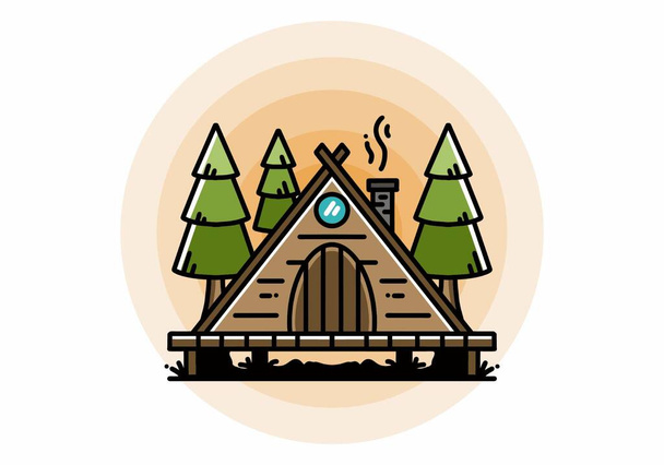 illustration design of a triangle wooden cabin between pine tress - Vettoriali, immagini