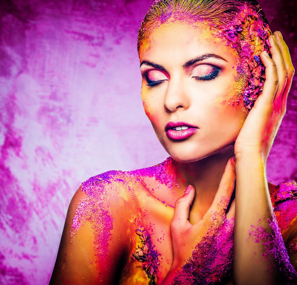 Woman with conceptual colorful body art - Photo, Image