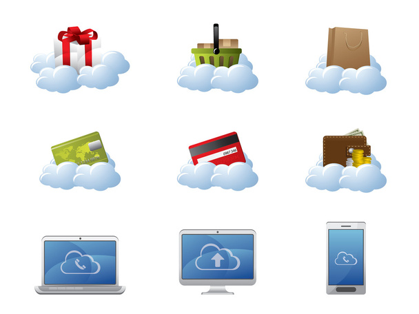 E-Commerce in Cloud Computing - Vettoriali, immagini