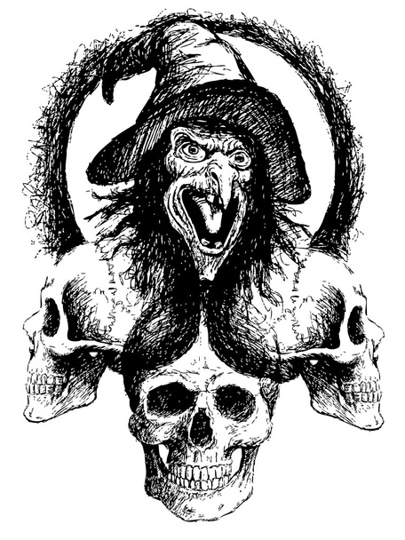 heks en schedel - Vector, afbeelding