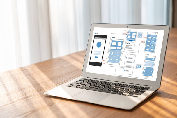 UX UI διαδικασία σχεδιασμού για modish mobile εφαρμογή και ιστοσελίδα. Δημιουργικό πρωτότυπο wireframe για επαγγελματίες προγραμματιστές εφαρμογών . - Φωτογραφία, εικόνα