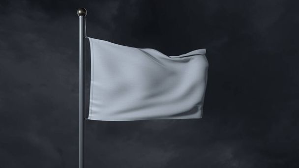 A typical white flag at stormy night. 3D illustration - Zdjęcie, obraz
