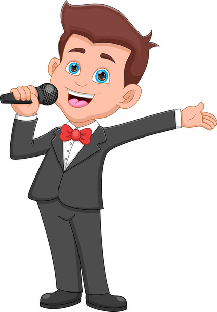 cute boy singing cartoon on white background - Vector, afbeelding