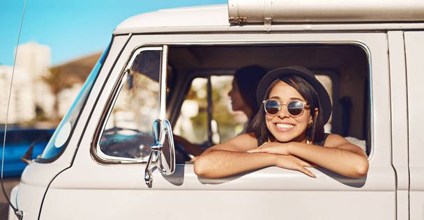 Those long lazy summer drives. a happy young woman going on a road trip - Photo, image
