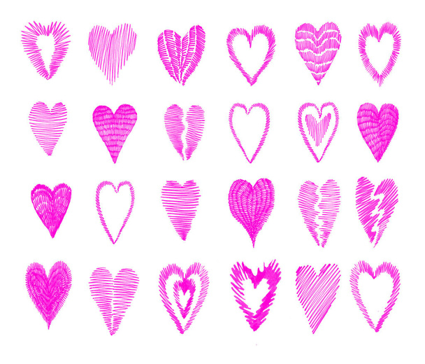 Розовый ретро обожает элементы графического дизайна. Силуэт на День Святого Валентина с ручной работы и знаки любви. - Фото, изображение