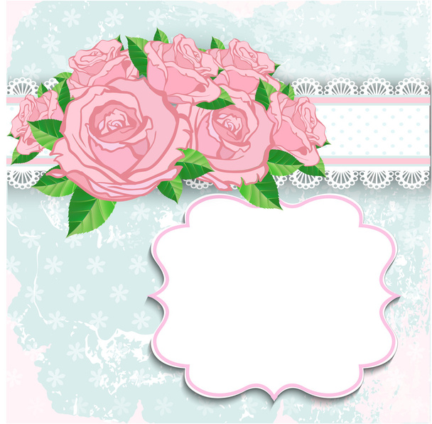 Vintage background with pink roses - Вектор,изображение