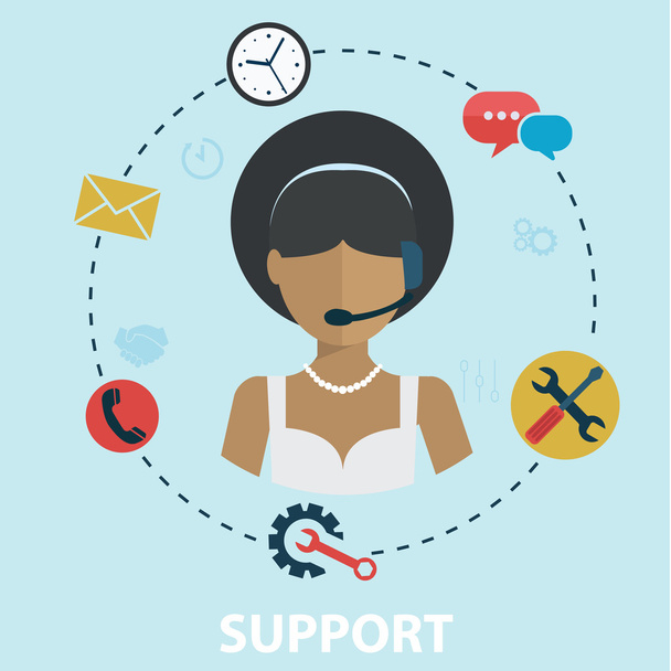 Üzleti ügyfél ellátás szolgáltatás fogalmát lapos ikonok beállítása kapcsolat minket támogatás segítségével asztali telefon hív - Vektor, kép