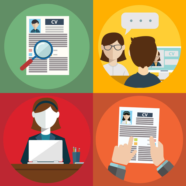Job hunting, job search, human resources icons set, CV - Vector, Image