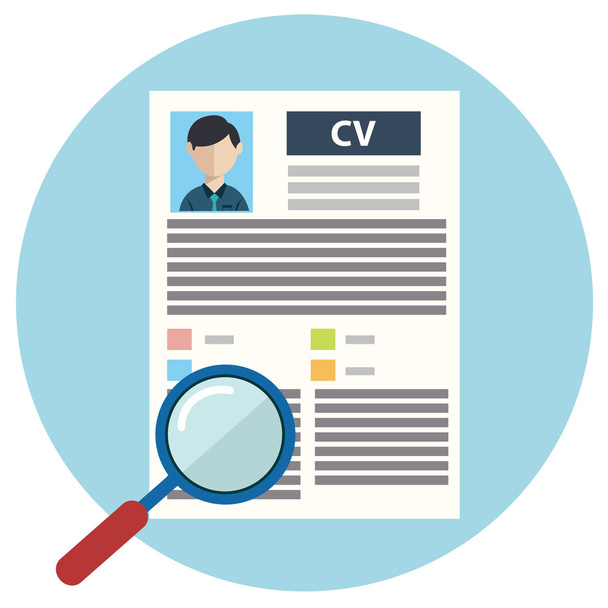 Vector havainnollistaminen käsite henkilöstöhallinnon, löytää ammattitaitoista henkilöstöä, pään metsästäjä työtä, työllisyyskysymys ja analysoida henkilöstön resume.infographics - Vektori, kuva