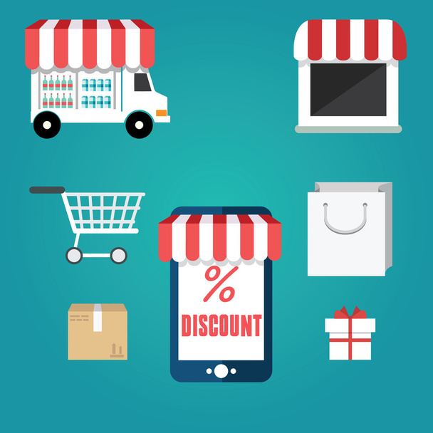 E-Commerce. Shopping und Rabatt online. - Vektor, Bild