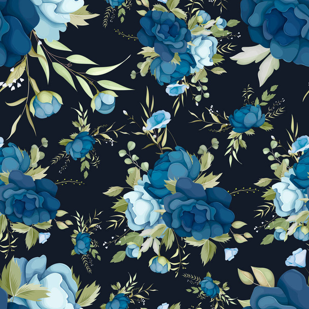 beautiful blue floral seamless pattern - Вектор,изображение