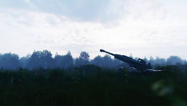 Artillery howitzer in combat, heavy weapon. War in Ukraine - Photo, image