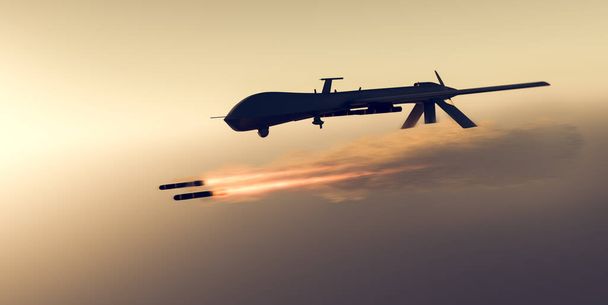 Military combat drone UAV launching missiles - Foto, afbeelding