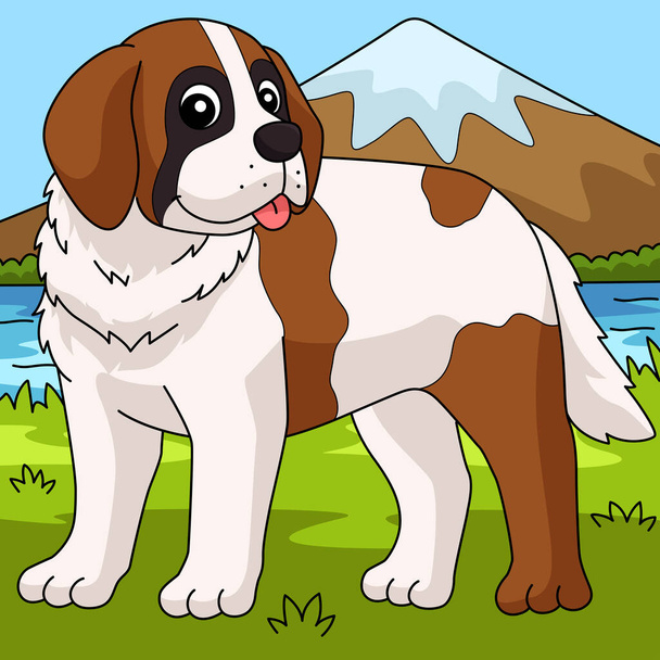 This cartoon clipart shows a Saint Bernard Dog illustration. - Vetor, Imagem