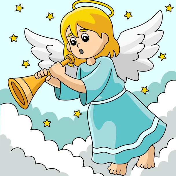 This cartoon clipart shows a Christmas Angel illustration. - Vector, afbeelding