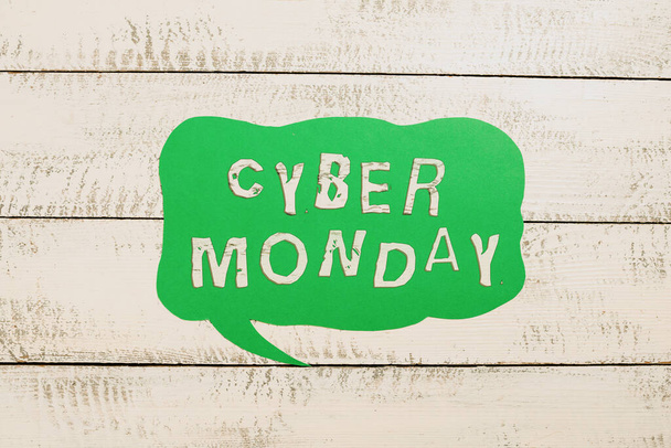 Sign displaying Cyber Monday, Business overview Marketing term for Monday after thanksgiving holiday in the US Speech Bubble On Floor With Important Information Written In. - Photo, image