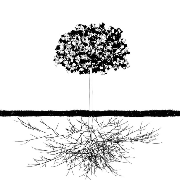 tree root system, sketch, outline - Foto, Imagen