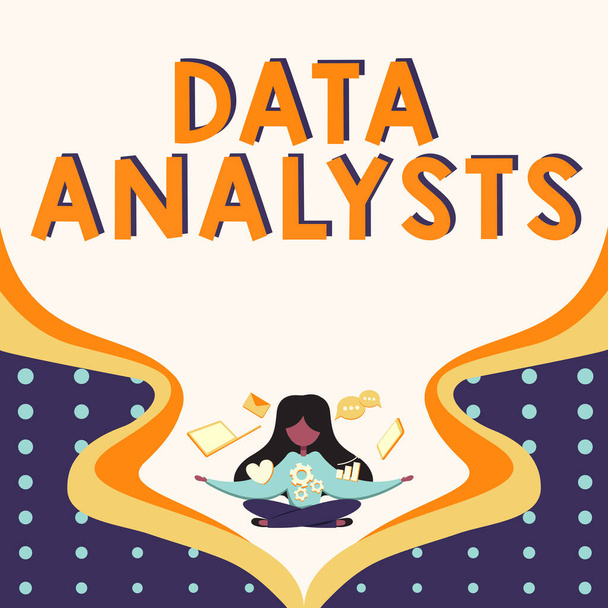 Conceptual display Data Analysts, Business approach Programmer Design and Create Report Identifies patterns Woman Surrounded With Technological Devices Presenting Future Advances. - Valokuva, kuva