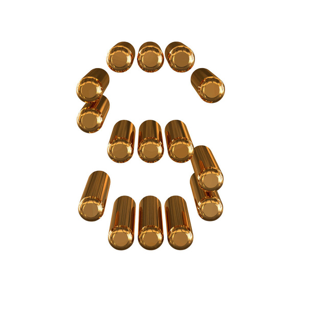 3d gold symbol made of cylinders. letter s - Vector, Image