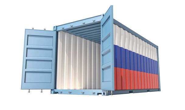 Cargo Container with open doors and Russia national flag design. 3D Rendering - Foto, Bild