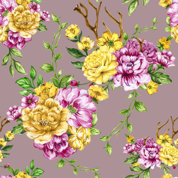 Colorful floral collection with leaves and flowers Beautiful floral background of watercolor sketches for the design and decoratio - Fotoğraf, Görsel