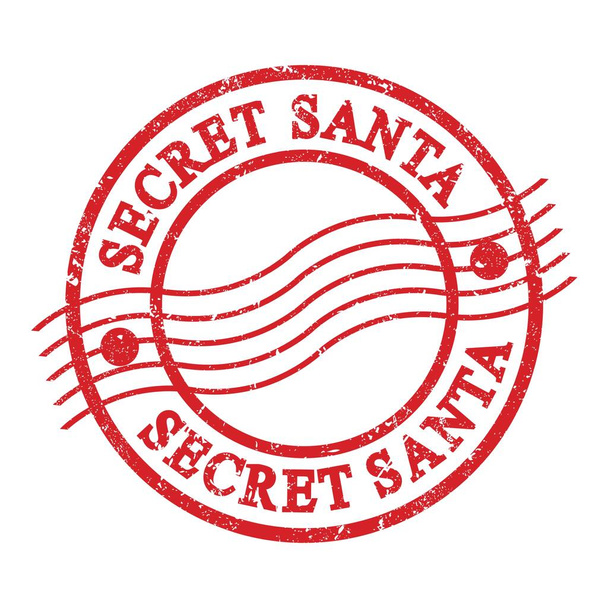 SECRET SANTA, текст написан на красной почтовой марке. - Фото, изображение