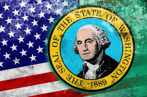 USA i Flaga stanu Waszyngton z rocznika i stary wygląd - Zdjęcie, obraz