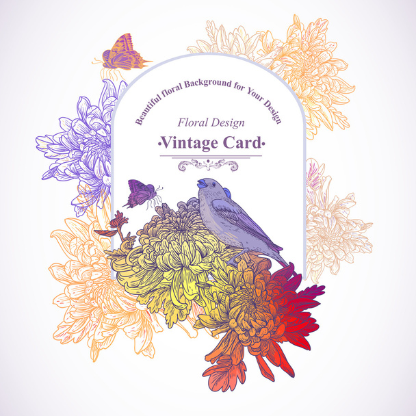 Floral Greeting Card with Birds - Vettoriali, immagini
