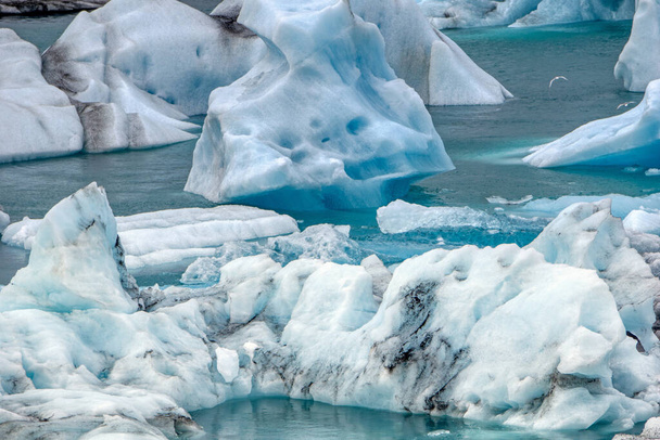 Ice floes at Jokulsarlon glacial lagoon in Iceland - most famoust tourist attraction - Fotoğraf, Görsel