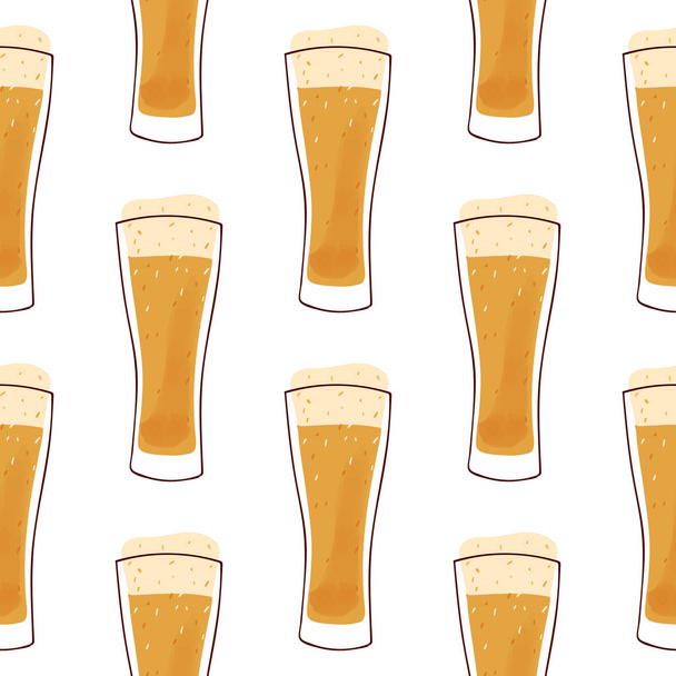 Seamles pattern with stylized illustration mug of beer on white background. - Vector, Imagen