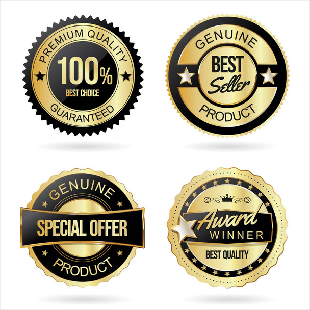 Collection of black and gold quality badges and labels  - Vettoriali, immagini