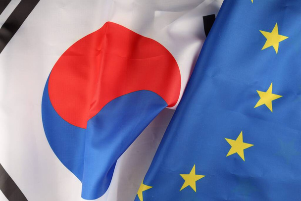 EU and South Korea flag close-up - Foto, immagini