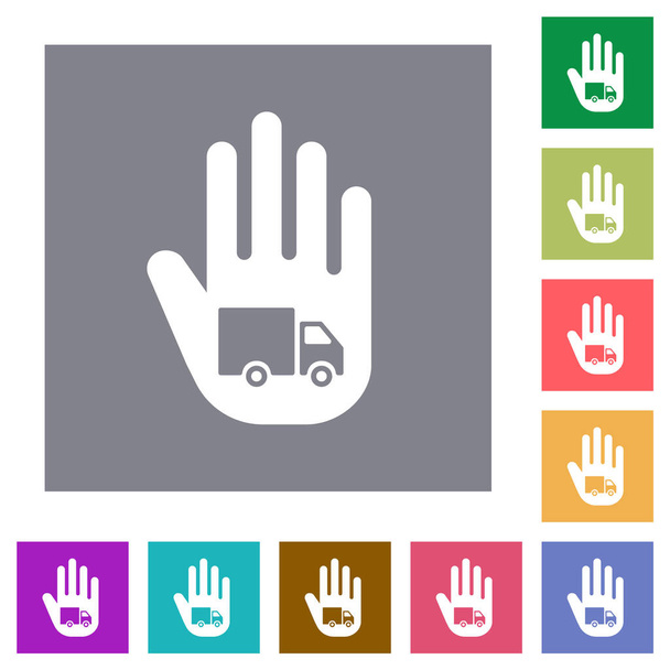 Hand shaped transport sanction sign solid flat icons on simple color square backgrounds - Vettoriali, immagini