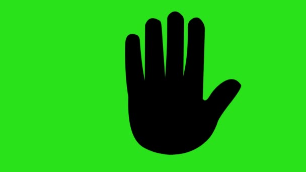 Animation of the black silhouette of a hand icon making the classic shake gesture, on a green chroma key background - Felvétel, videó