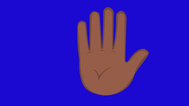 Animation of a brown cartoon hand doing the classic shake gesture, on a blue chroma key background - Filmagem, Vídeo