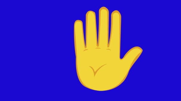 Κινούμενο σχέδιο ενός κίτρινου χεριού κινουμένων σχεδίων που κάνει την κλασική χειρονομία κούνημα, σε ένα μπλε χρωματικό βασικό φόντο - Πλάνα, βίντεο