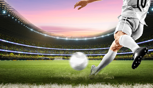 football soccer player kicking in action in white team euro cup, nations cup ,world cup ,real madrid, liverpool, barcelona, manchester city, chelsea, arsenal, France ,brazil ,Italy - Foto, imagen
