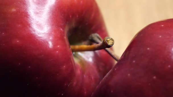 Rotation of two large red apples in close-up. Highly detailed macro video in 4k. - Materiał filmowy, wideo