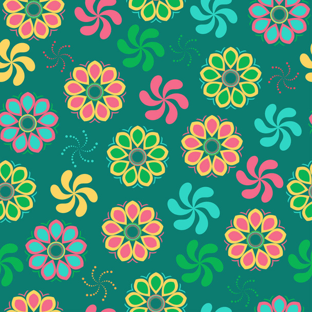 Artistic ornamental vector floral seamless pattern design of colorful mandalas. Creative batik repeat texture background for printing and textile - Vektor, Bild