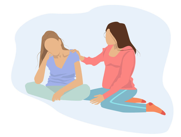 Faceless.A teenage girl is sitting with her mom.the girl is sad, and her mother calms her down. - Vector, imagen