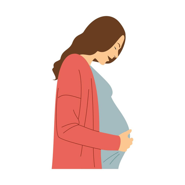Pregnant woman in pink dress. Vector image - Vector, Image