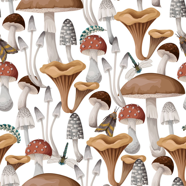 Seamless pattern with mushrooms. Natural trendy print - Vektör, Görsel
