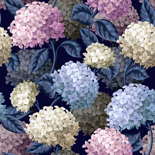 Seamless botanical pattern with hydrangeas. Vector. - Vetor, Imagem